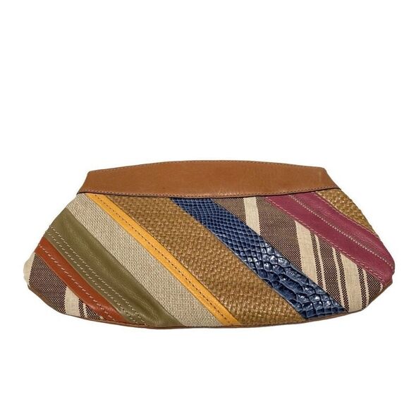 Fossil Retro Y2K leather diagonal patchwork magnetic closure clutch handbag ￼ - Picture 1 of 6